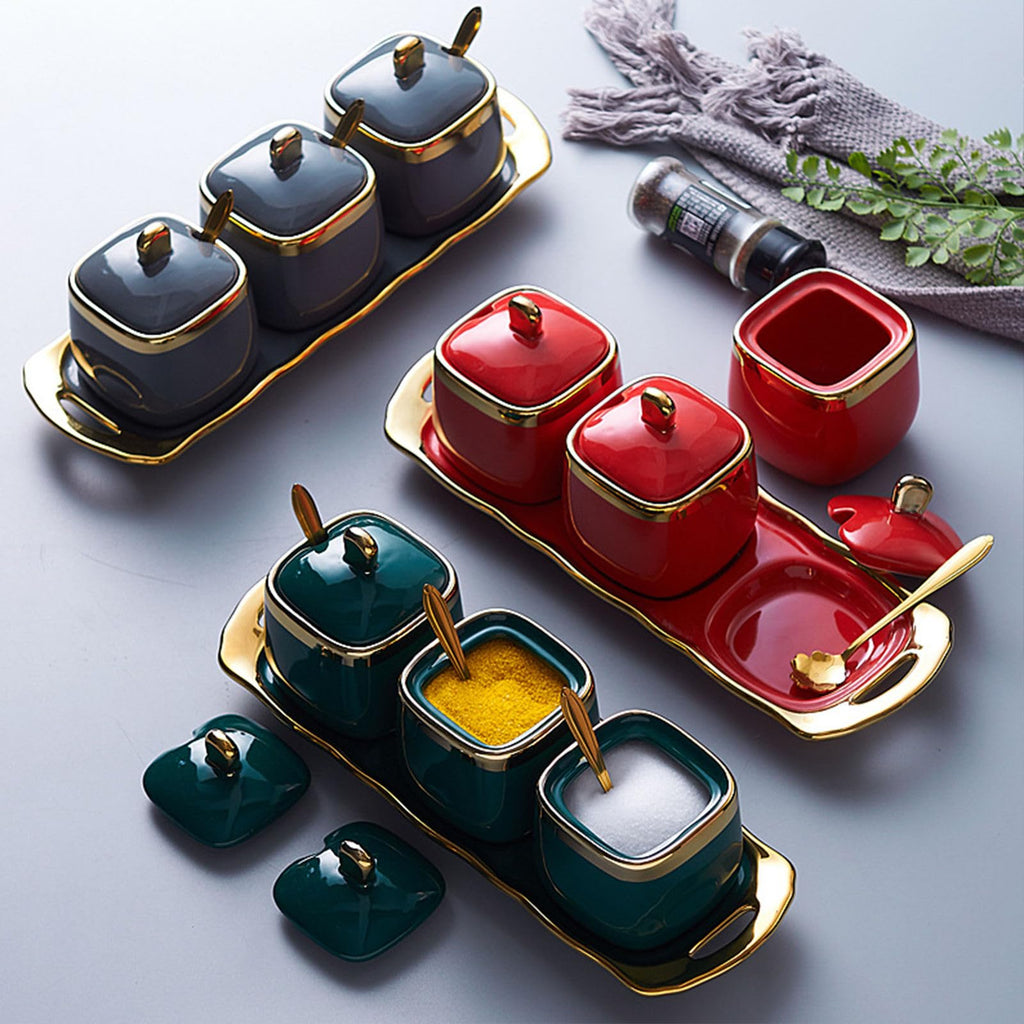 Sugar Bowl With Lid And Spoon, Sugar Pot Set Of 3