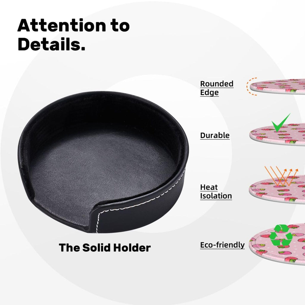 Coasters for Drinks Round Leather Coaster with Holder Set of 6 for Tabletop Protection