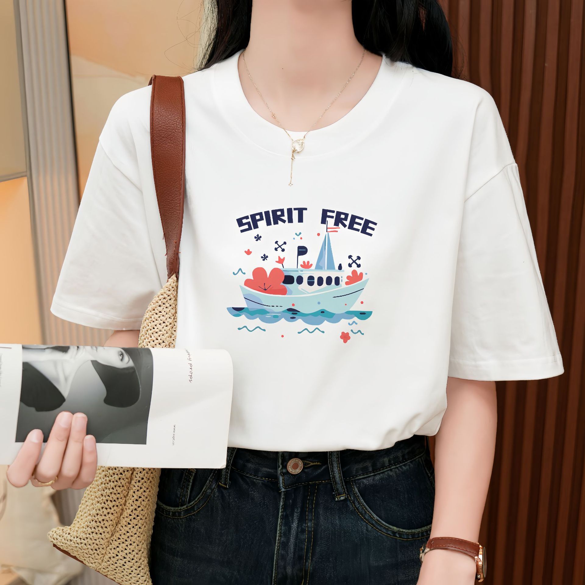 Heavy Pure Cotton Loose Short Sleeve T-shirt