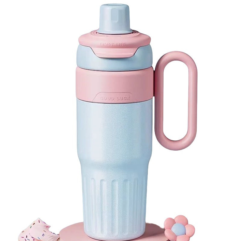 Gradient Double Drink Thermal Cup Stainless Steel With Lid Coffee Cup Thermos Large Capacity Straw Cup 780ml