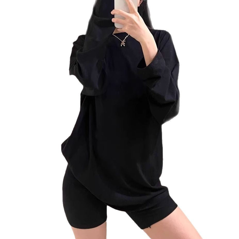 Lazy Skin-friendly Texture Loose Long-sleeved T-shirt For Women