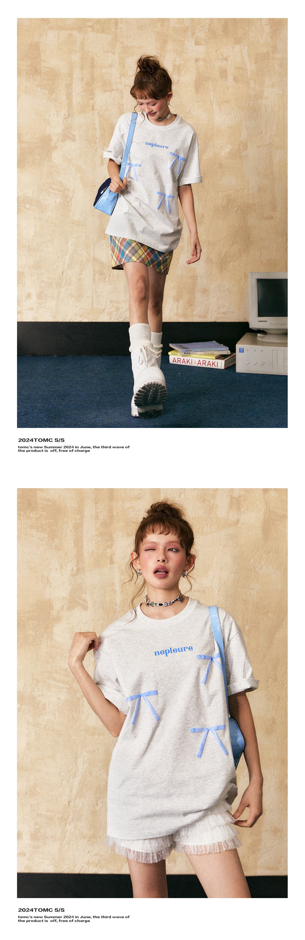 Women's Retro Short-sleeved T-shirt With Bow