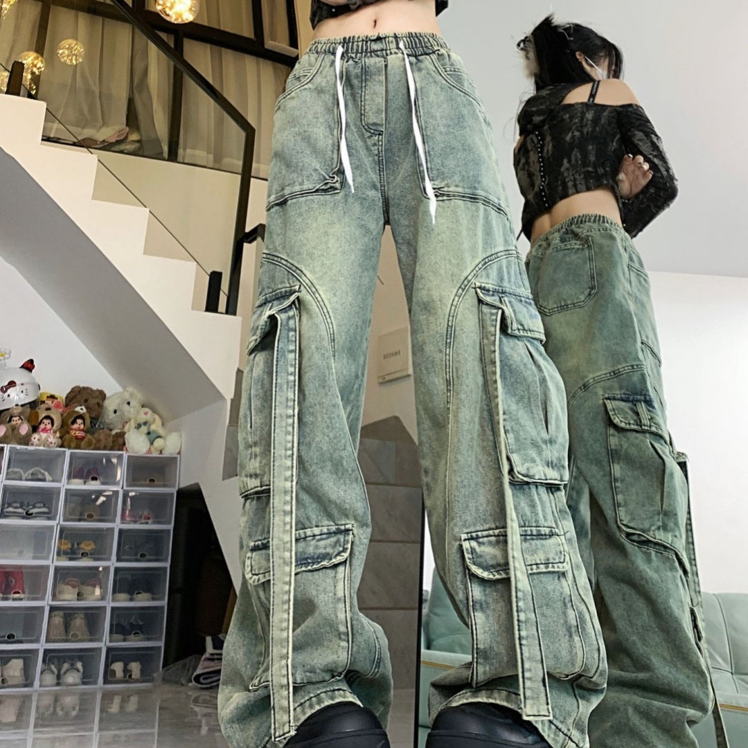 Vintage Jeans Worn Looking Washed-out Overalls For Women