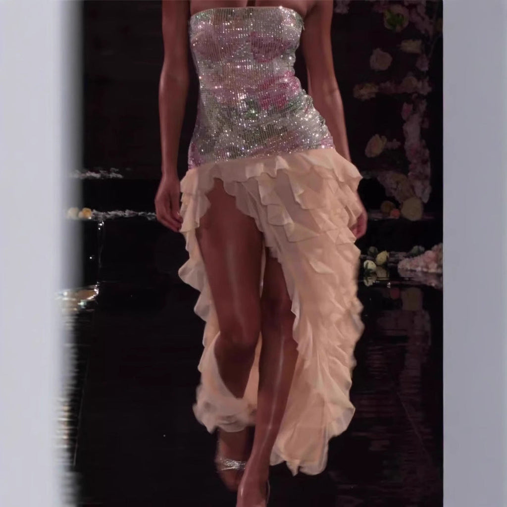 Ruffled Retro Irregular Mesh Dress