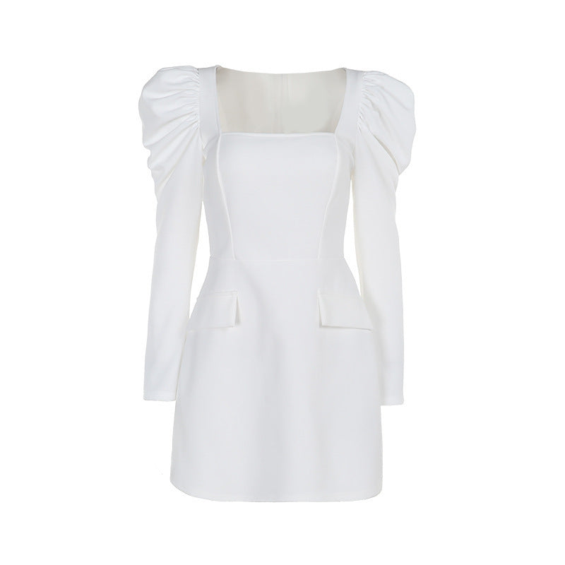 Fashionable Elegant Slim Fit Gigot Sleeve Square Collar Dress