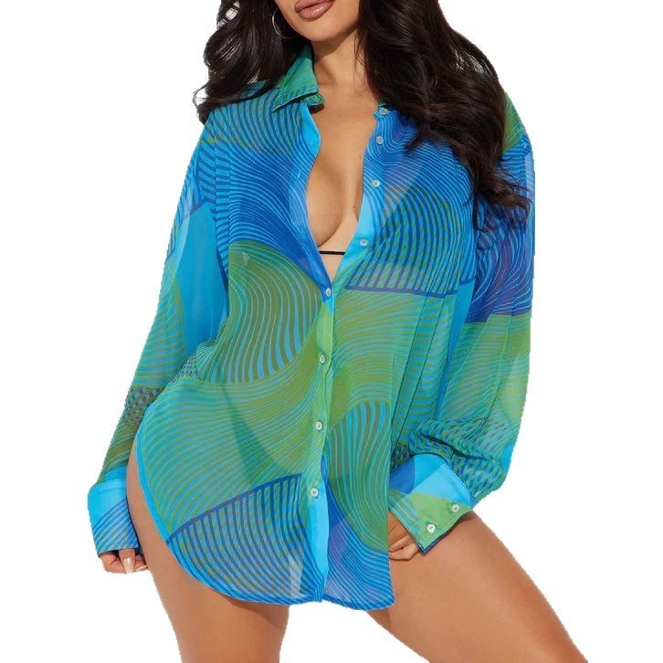 Women's Printed Bikini Blouse Beach Vacation