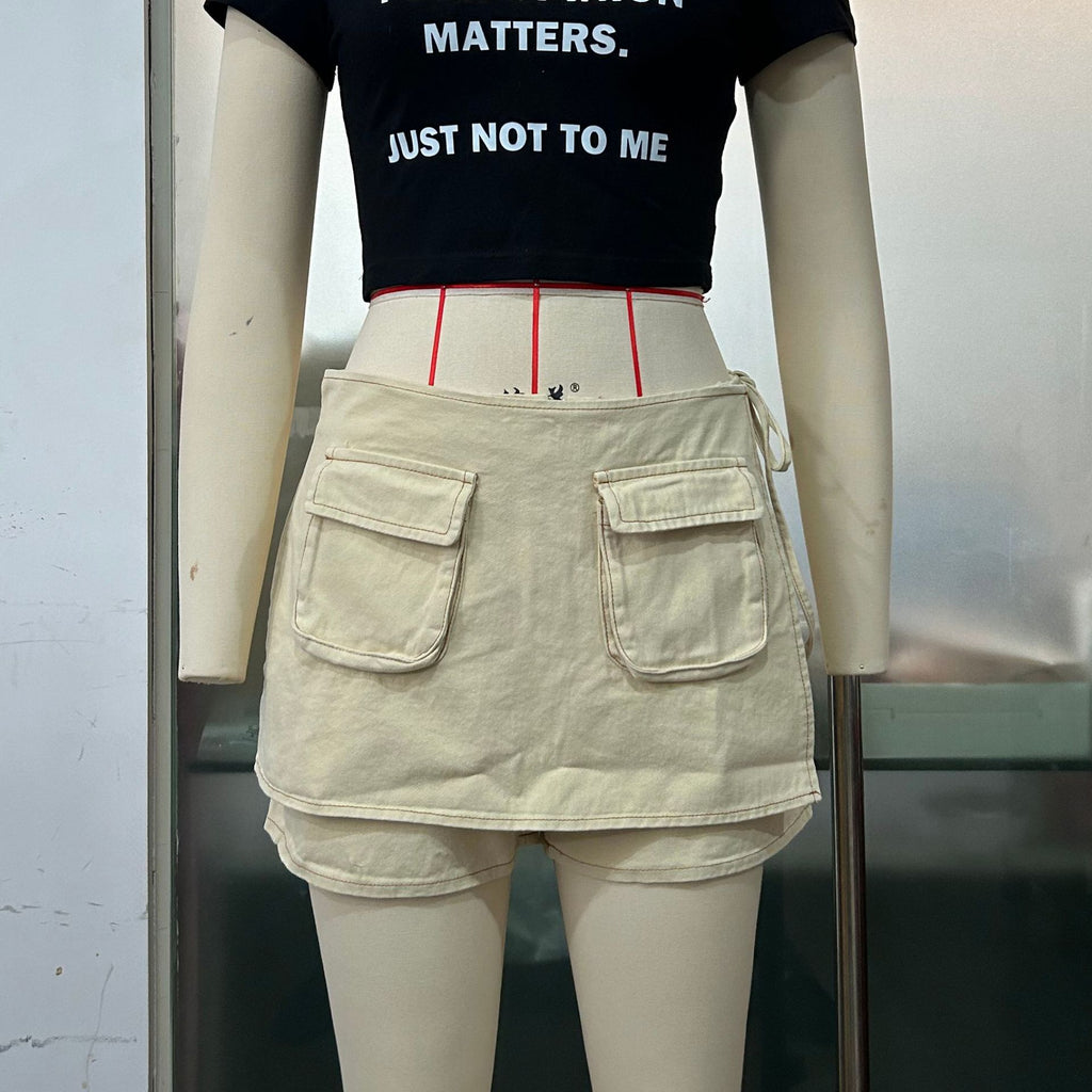 Retro Pocket Denim Culotte Lace-up