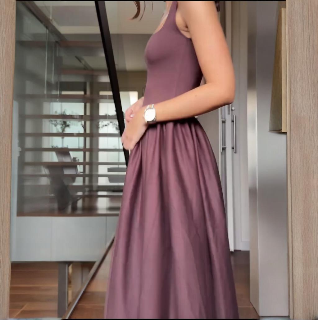 Women's Square Collar Sexy Sleeveless Pleated Temperament Slim Dress