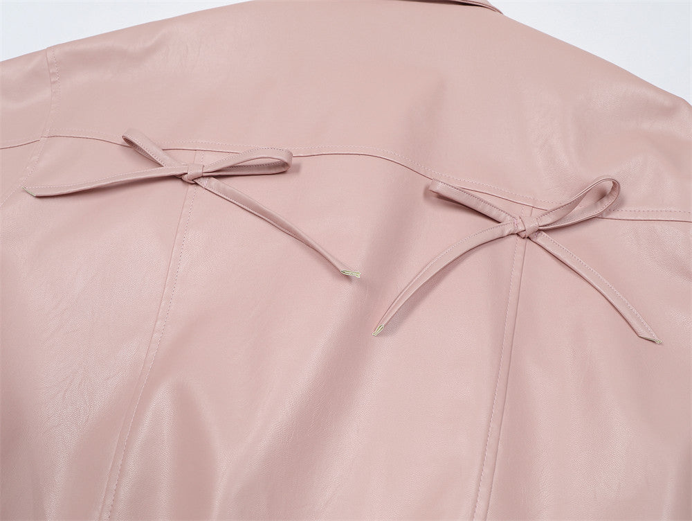 Bow Tie Loose Motorcycle Clothing Leather Coat