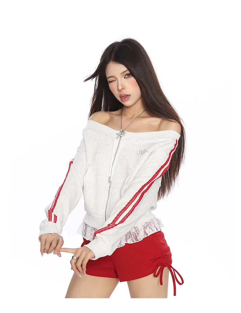 Women's Contrasting Color Design Short One Shoulder Sweatshirt