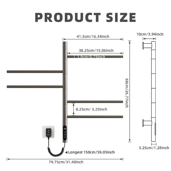 Electric Towel Warmer  Rotating Heated Towel Rack With 1 9H Timer  85W Wall Mounted 5 Bars Electric Towel Rail Concealed Installation Towel Warmer For Bathroom Black