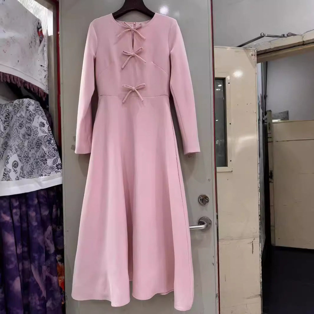 Round Neck Bowknot A- Line Midi Dress