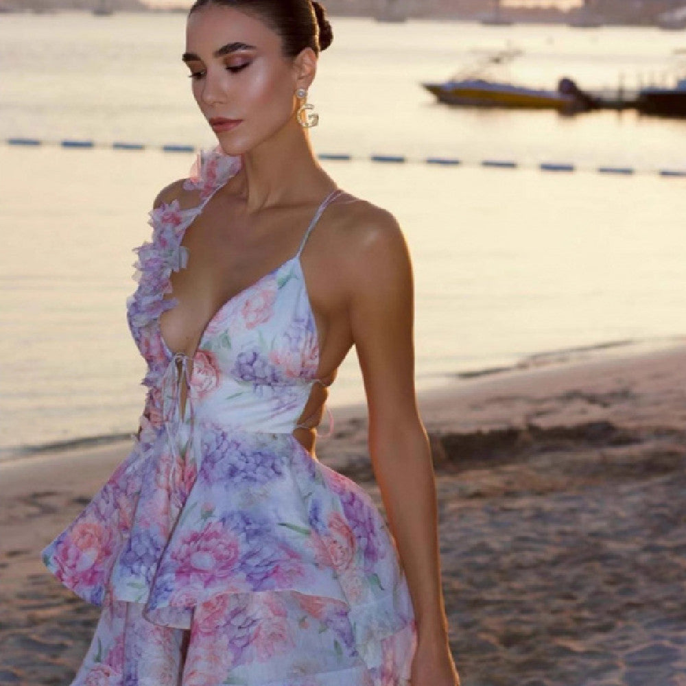 Women's Floral Halter Spaghetti Straps Jumpsuit