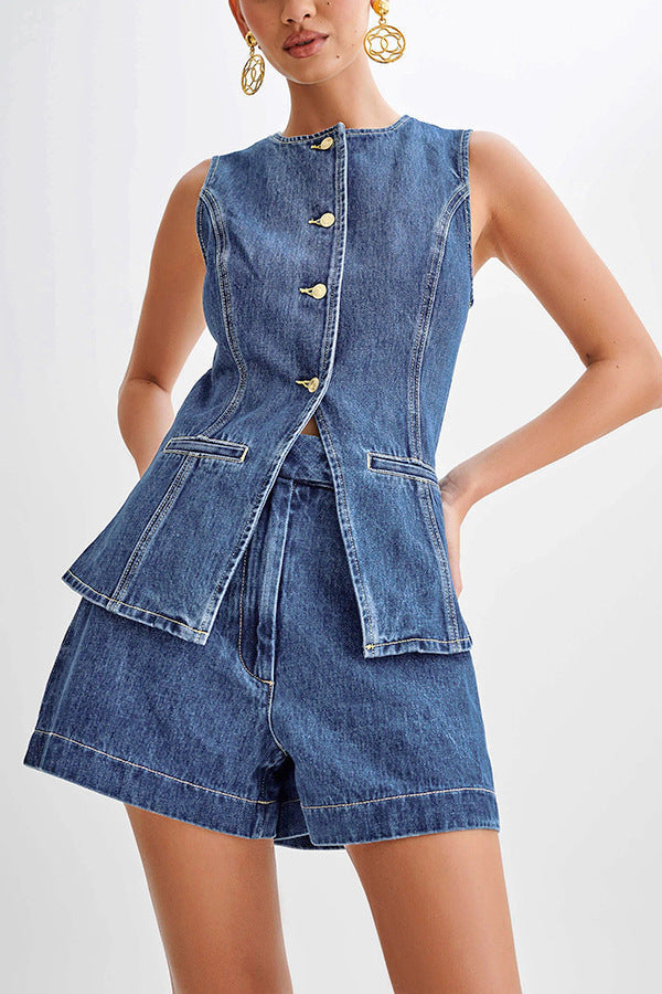 High Waisted Women's Suit Denim Shorts