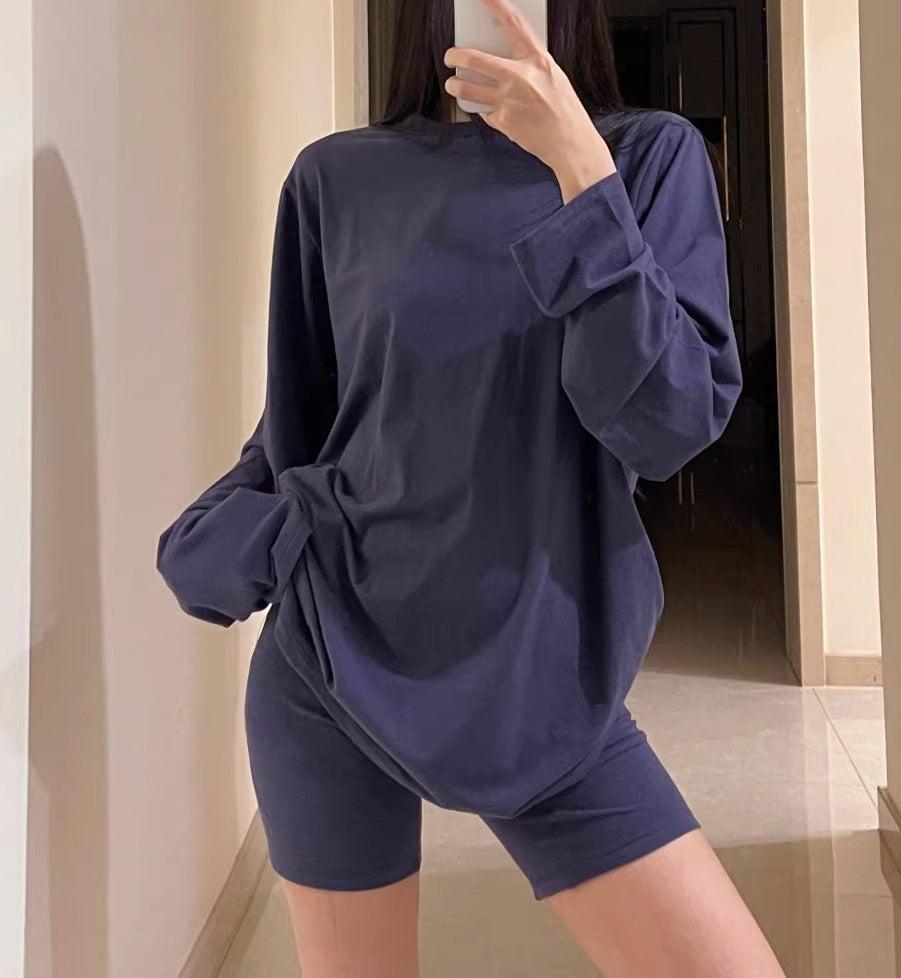 Lazy Skin-friendly Texture Loose Long-sleeved T-shirt For Women
