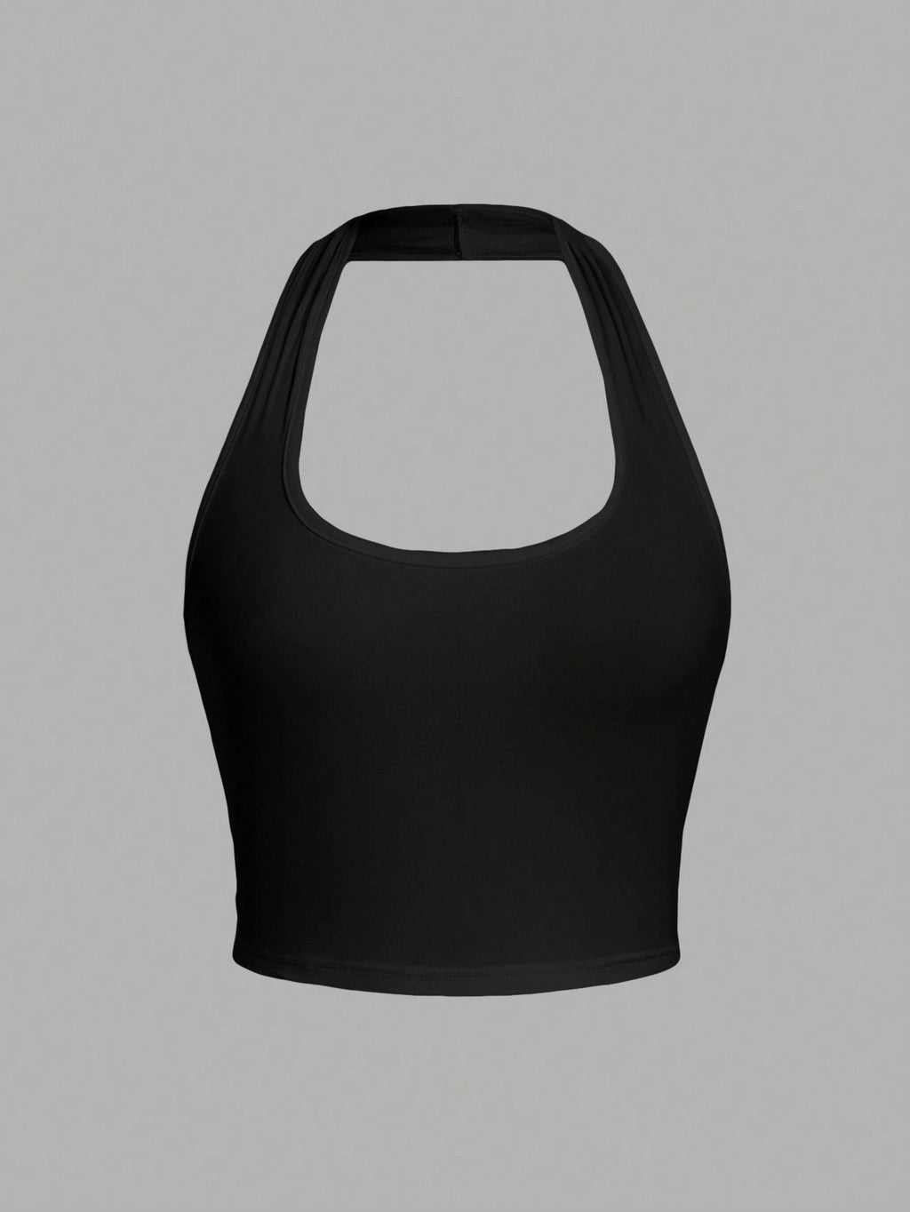 Solid Color Cropped Halter Neck Slim Fit Tank Top For Women