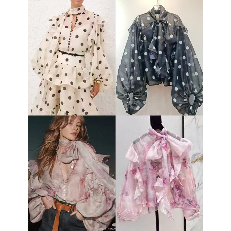 Unique Ruffled Polka Dot Shirt Women