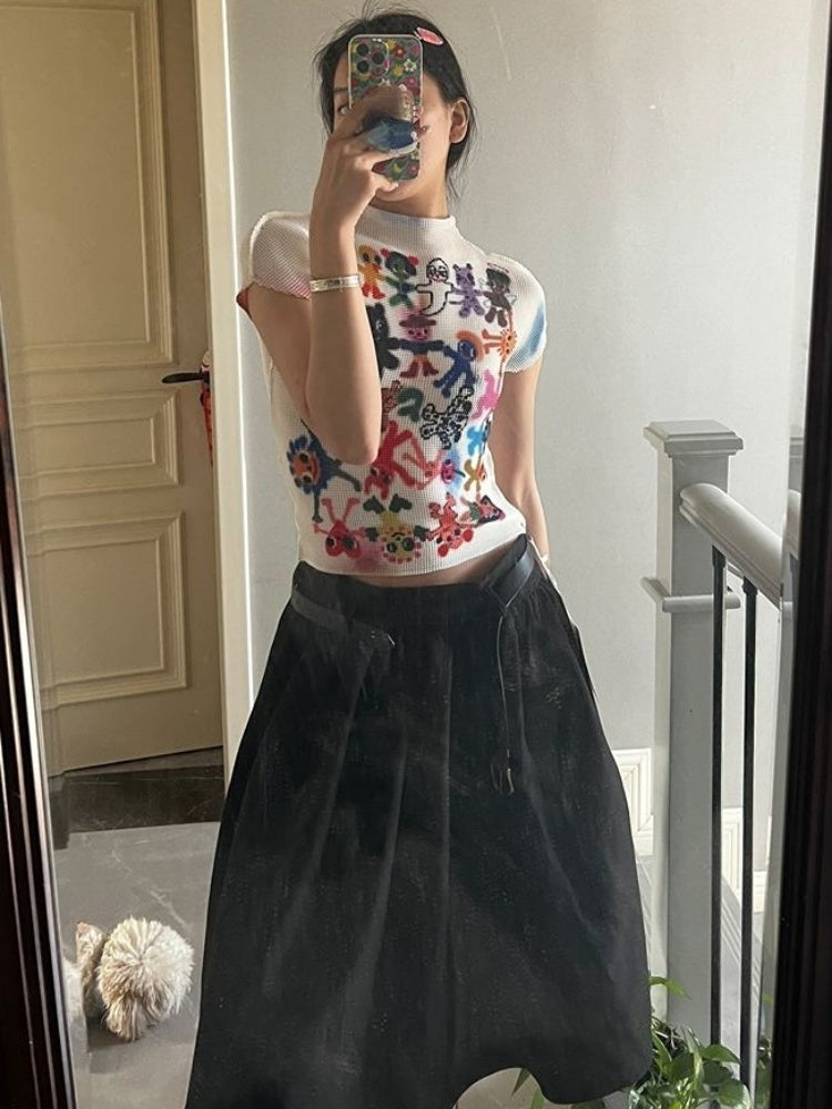 Y2k Aesthetic Cropped Tops Women Short Sleeve