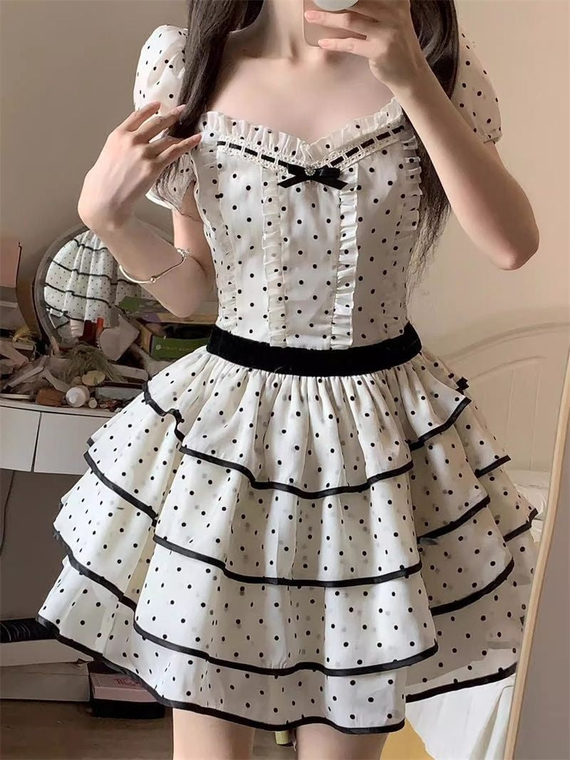 Sweet Cute Style Short Sleeve Polka Dot Dress