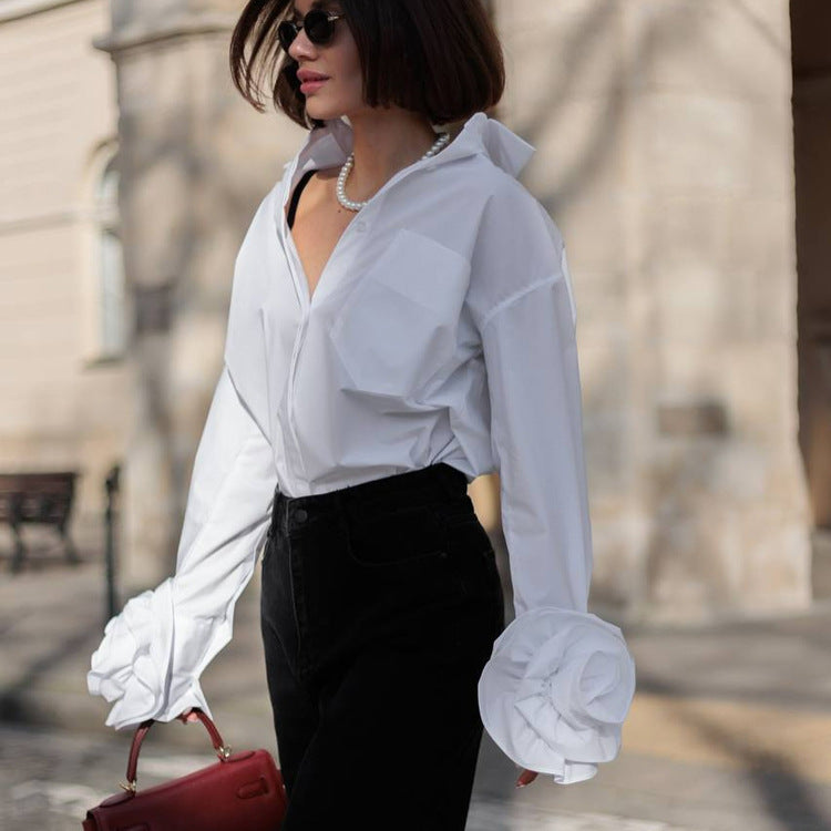 Stitching Flower Long Sleeve Shirt