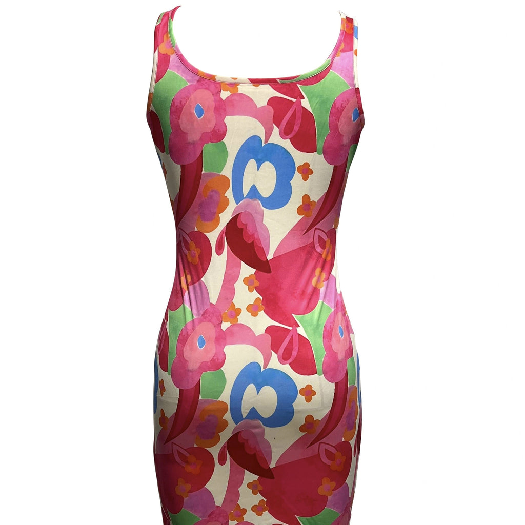 Ladies' Casual Printed Dress With Waist Cinching To Show Off Figure, U-neck Vest, Hip Hugging Dress