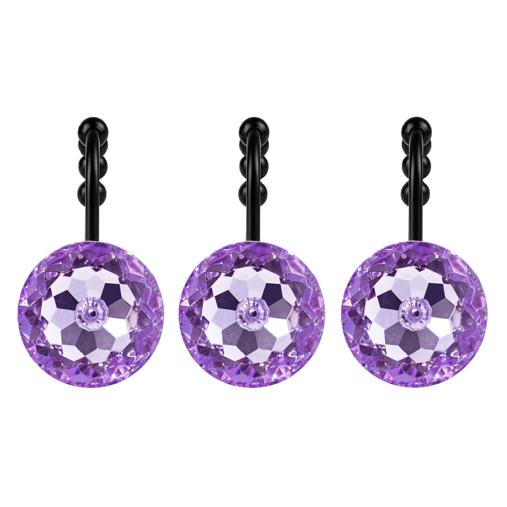 Luxury Design Round Diamond Crystal Gem Bling with Glide Balls Shower Curtain Hooks, Rust Proof Metal Rhinestones Glam Shower Curtain Rings-12 Pack