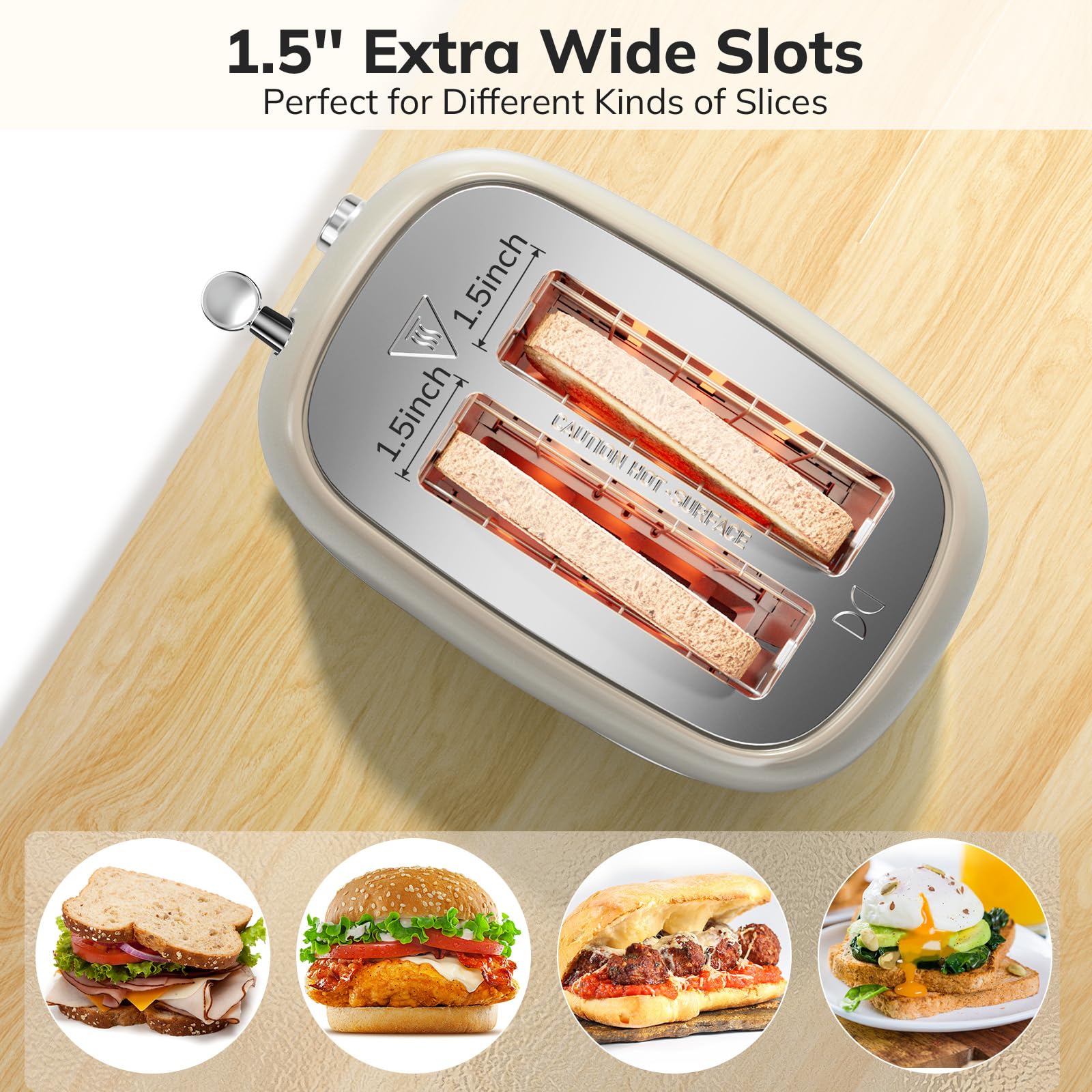 Toaster 2 Slice Stainless Steel with 6 Bread Shade Settings, Retro Toaster with Extra Wide Slot