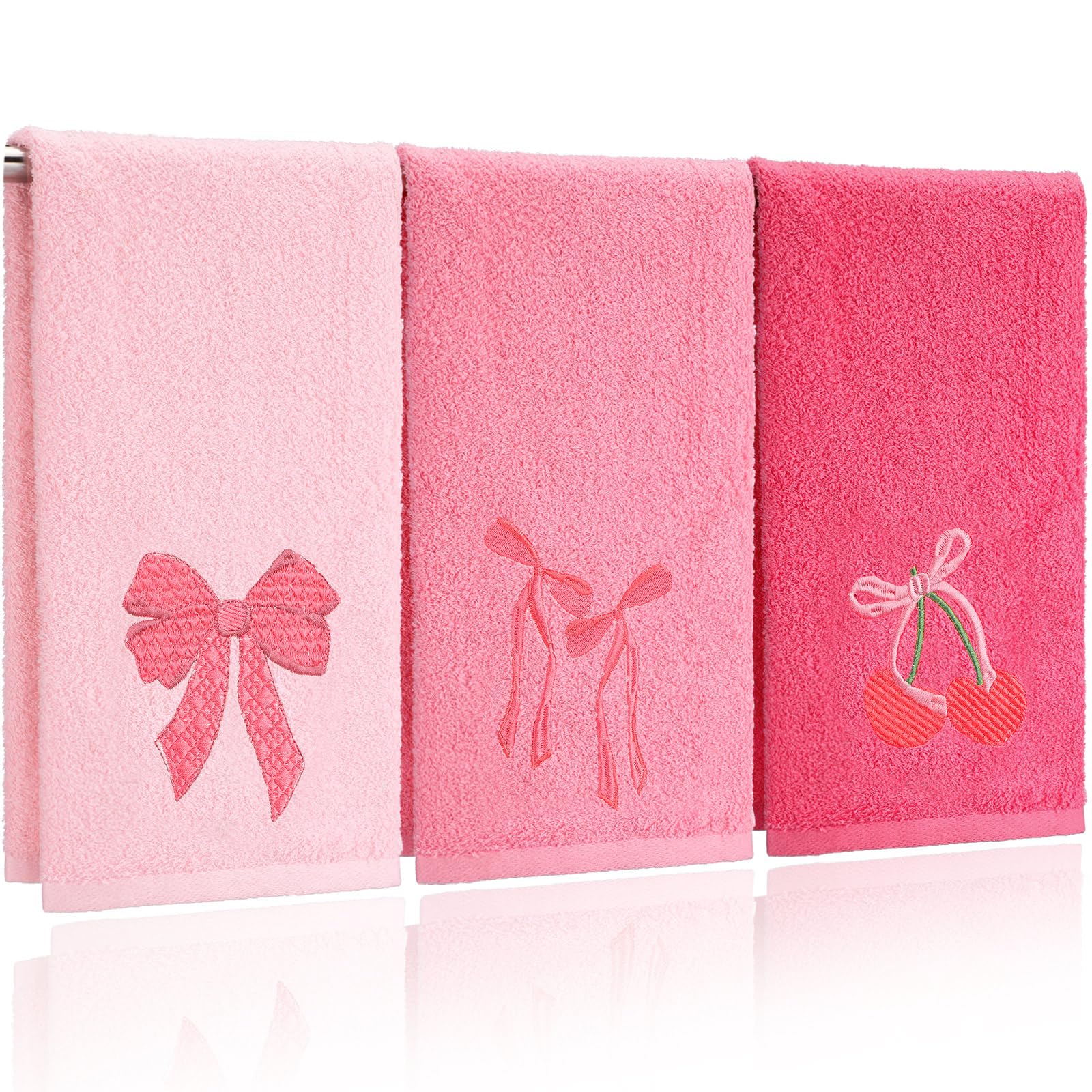 Coquette Bow Embroidered Decorative Towel 100% Cotton Soft Absorbent Kitchen Facecloth Preppy Bathroom Decor 3 Pcs, 13.7 x 29.5''