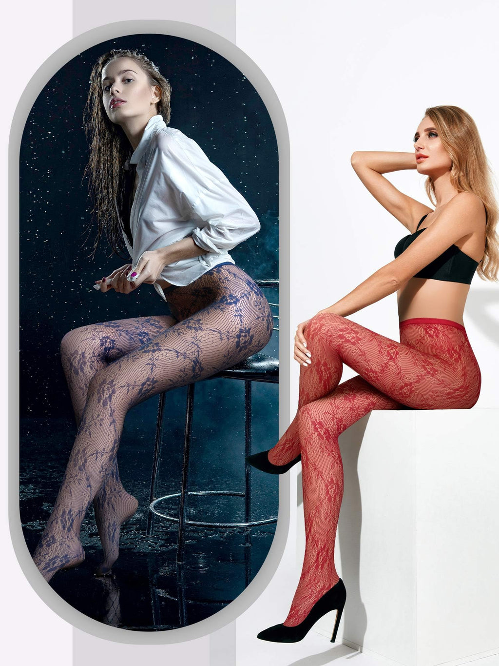 Coquettish 6 Pairs Women Fishnet Thigh High Stockings Waist Tights Bow Patterned lace Fishnet Leggings Pantyhose