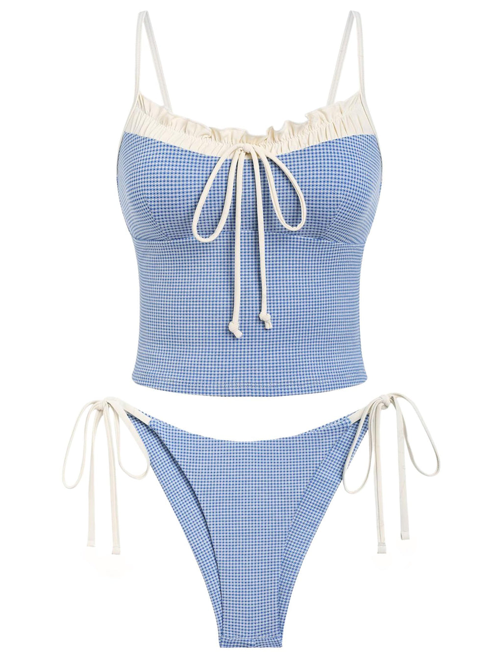 Tankini Swimsuits for Women Tie Front Tummy Control Spliced Ruffles Bikini Sets Two Piece Bathing Suits