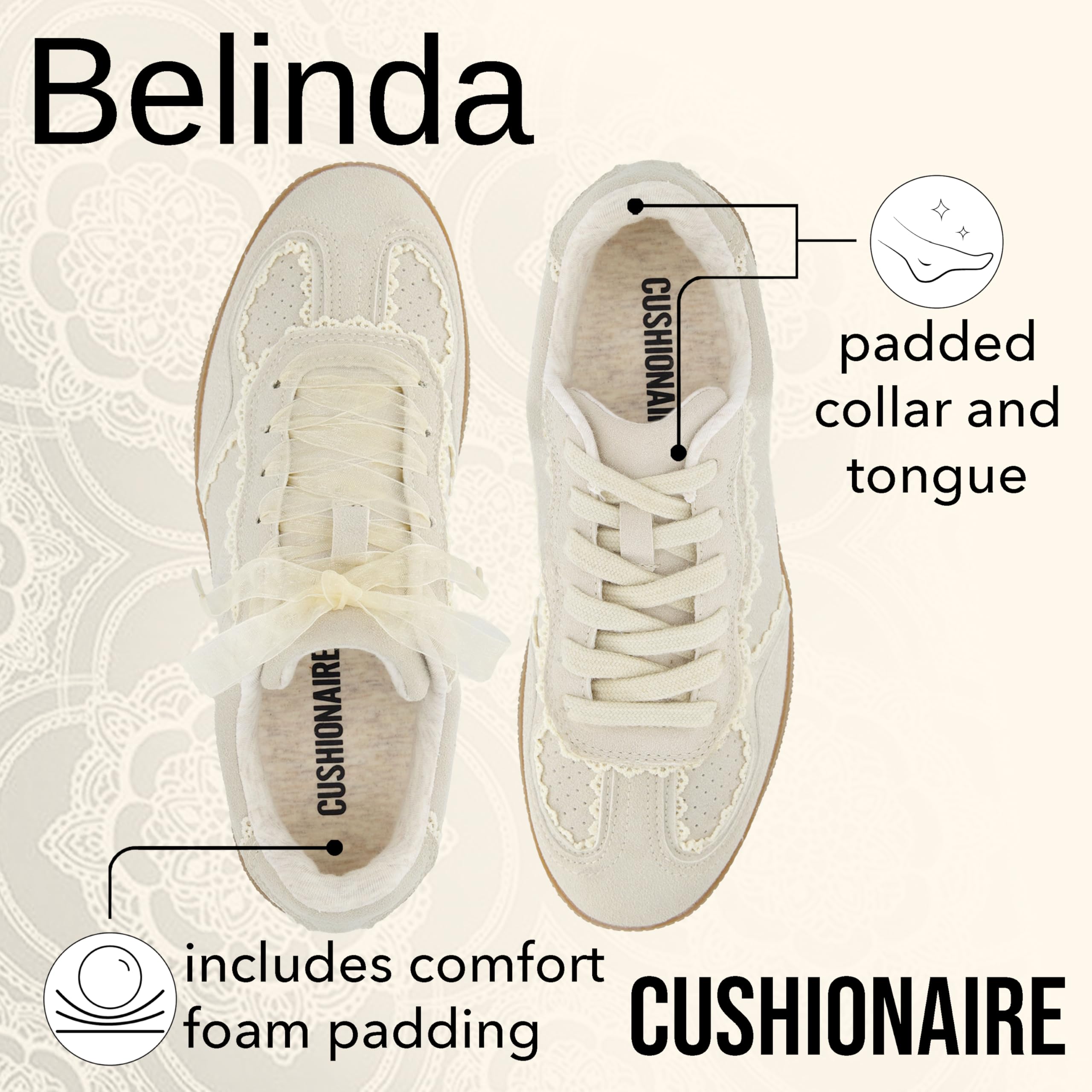 Women's Lace Detail Casual Sneakers â€?Elegant Ribbon Lace-Up Shoes with Memory Foam
