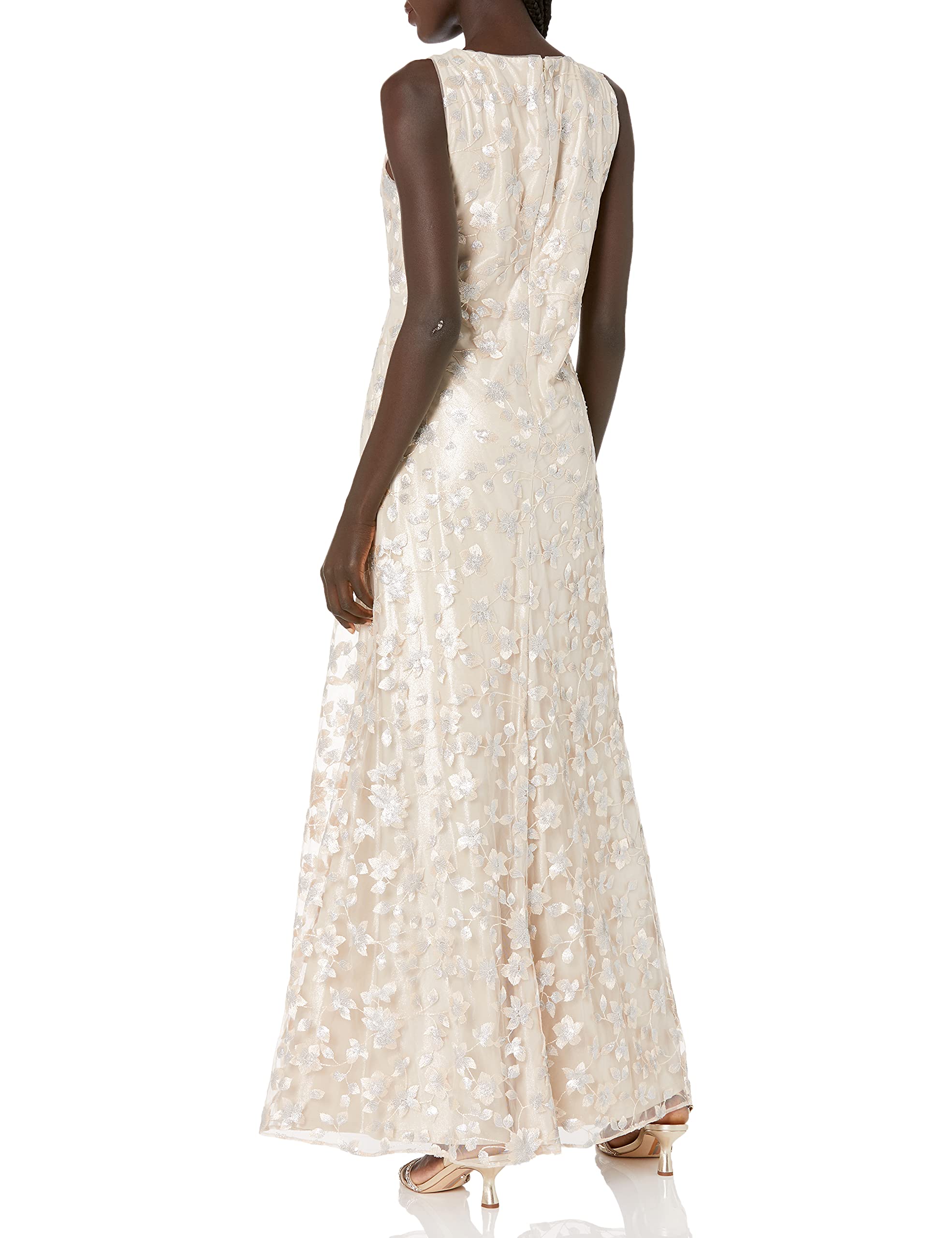 Women's Embellished Plunging Gown Sleeveless Floral Long Dress