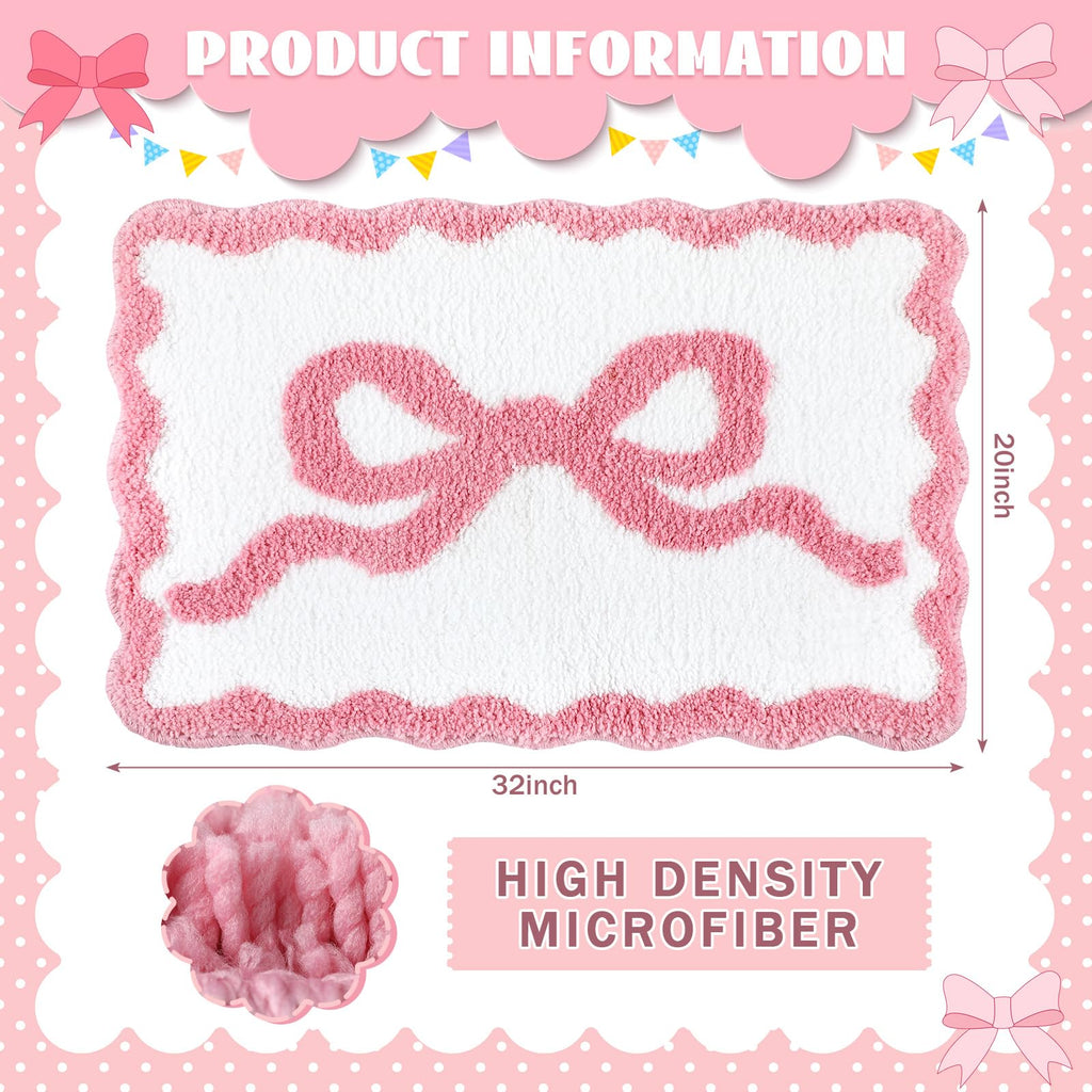 Scalloped Bow Bathroom Mat Non Slip Coquette Bow Rug Cute Aesthetic Scallop Carpet Preppy Room Decor Microfiber Absorbent Bath Rug for Bathroom Bathtub Shower Bedroom(Black,16" X 24")