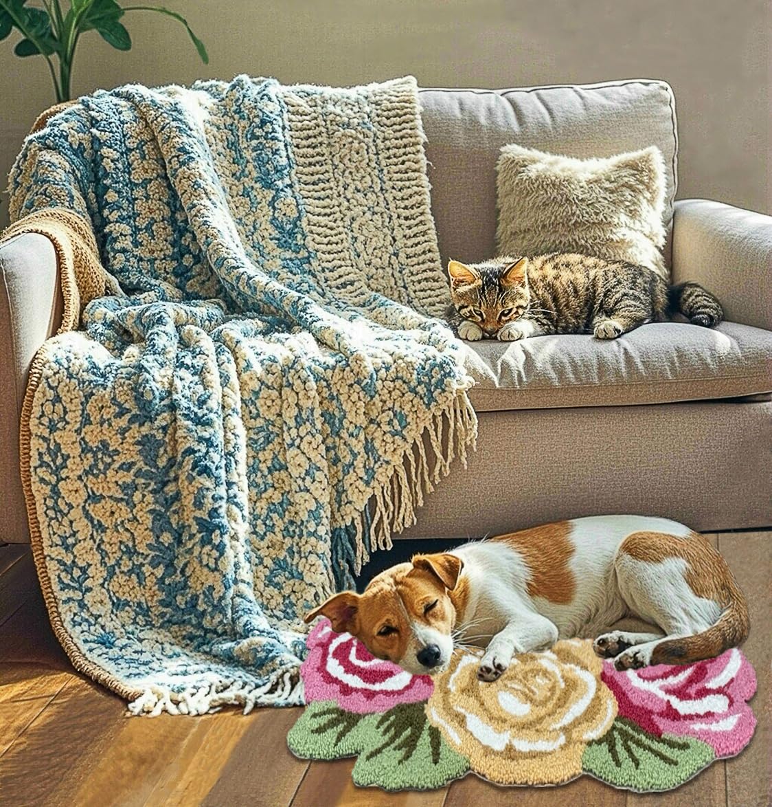 Shaped Hand-Hooked Accent Rug Throw Rug Area Rug Door Mat for Home décor