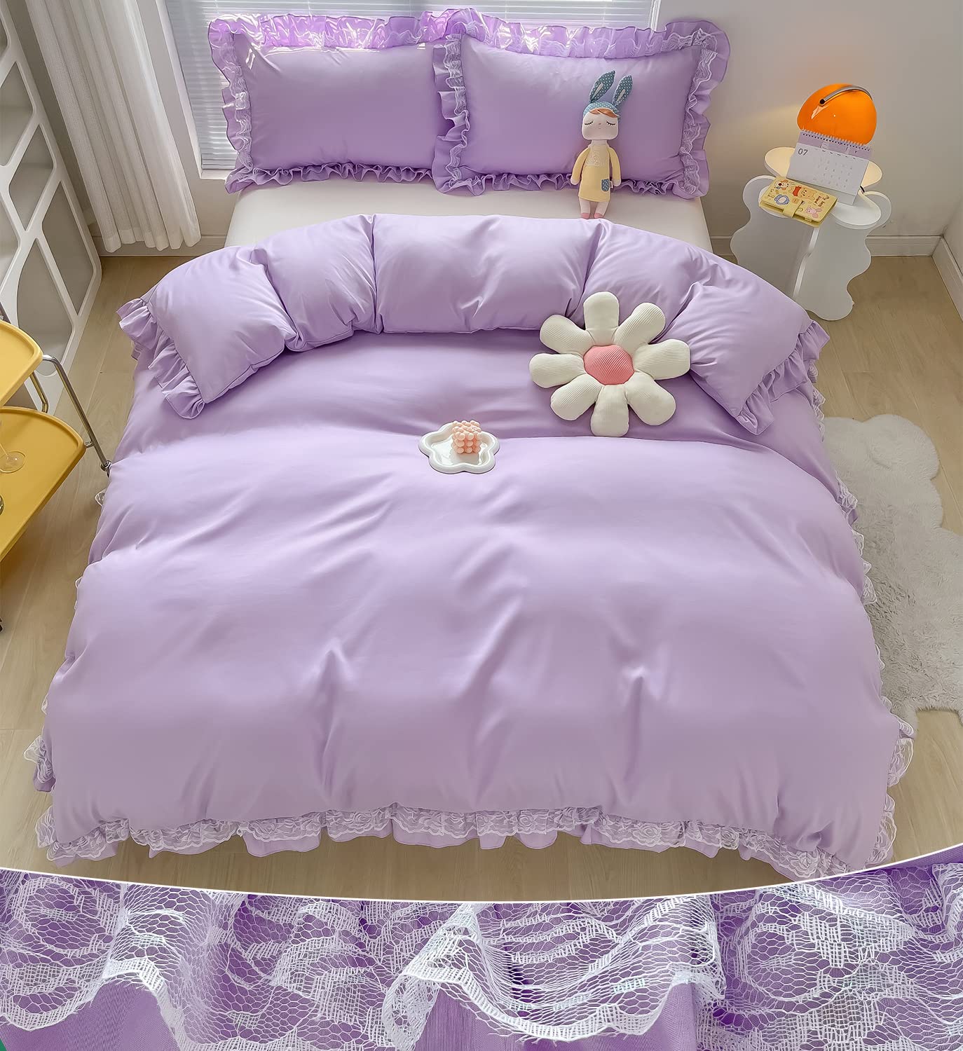 Chic Ruffle Lace Polyester Duvet Cover Set - Bedding-2 Piece Twin Duvet Cover with Zipper Closure - Ultra Soft and Light Weight