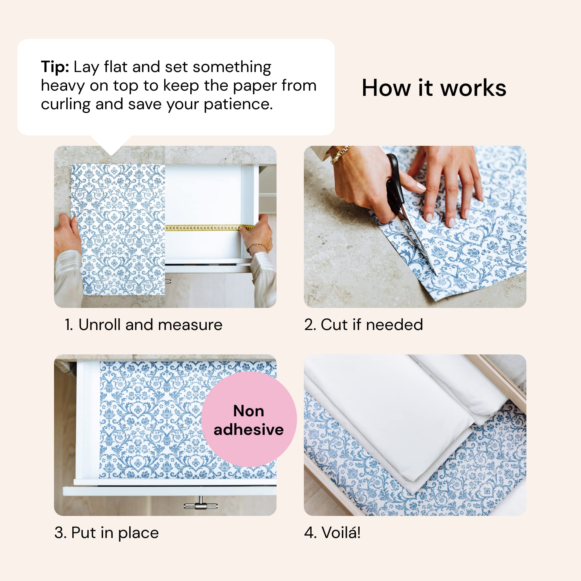 Scented Drawer Liners - Non-Adhesive Paper Sheets for Closet Shelves, Cabinet, Home Essentials & Dresser - 14 x 19.5 Inch Royal Damask Print Drawer Liner - Coquette Room Decor