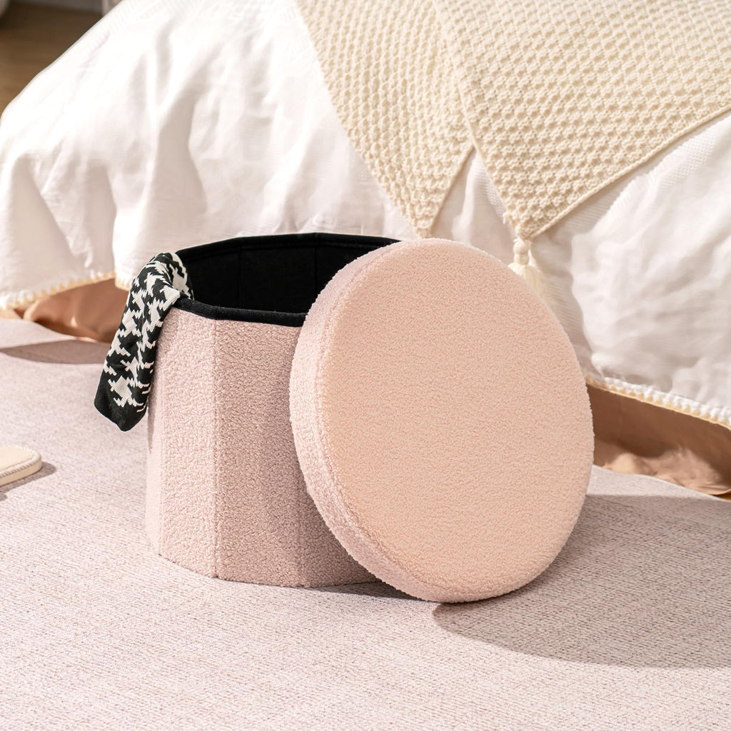 Flower-Shaped Storage Ottoman â€?Boucle Footstool & Seat for Living Room & Dorm