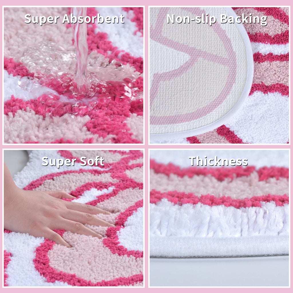 Coquette Bow Bath Mat Cute Bathroom Rugs Non Slip Absorbent Bath Rugs Bathroom Decor Machine Washable Floor Mats for Bathroom Tub Shower