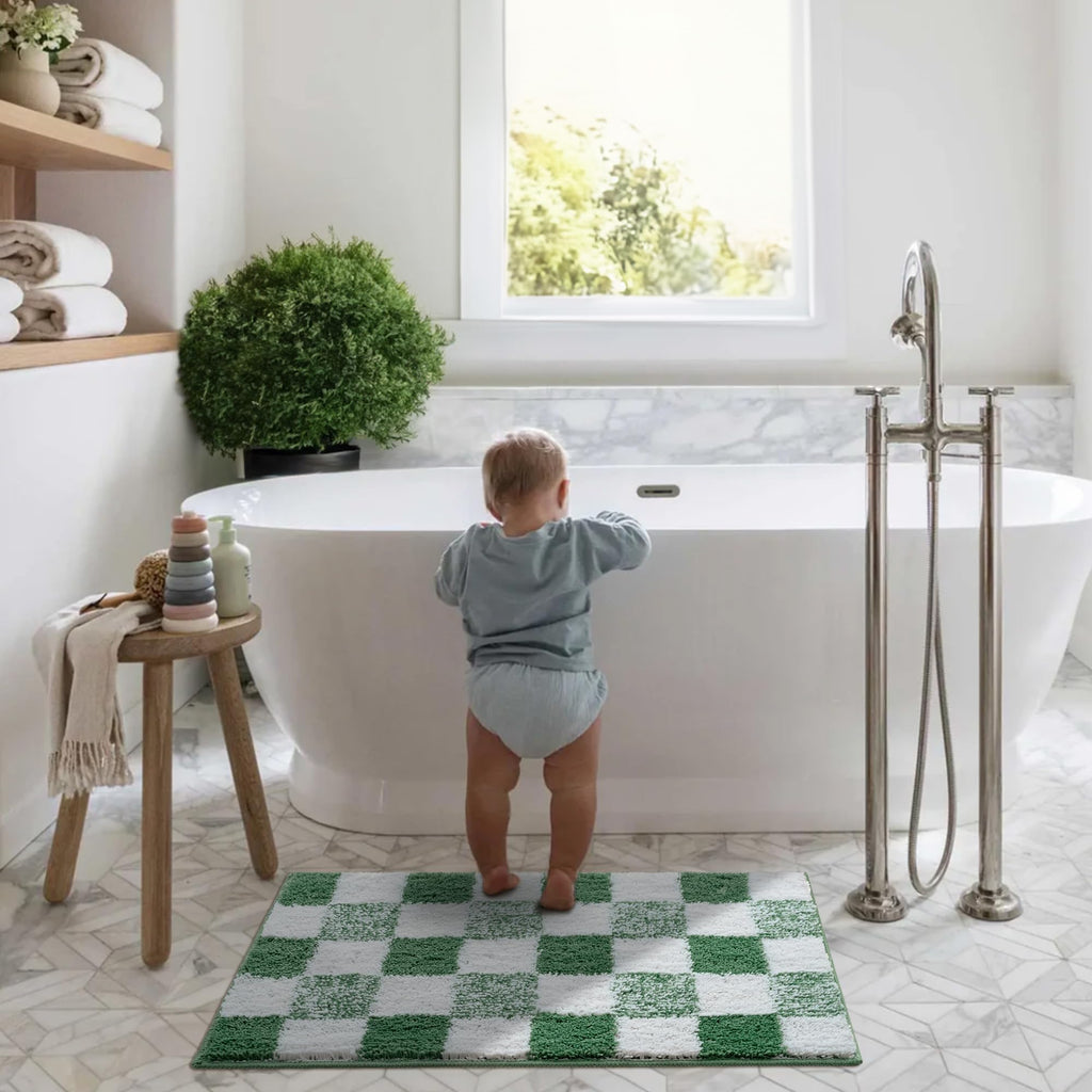 Checkered Bathroom Rugs, Fluffy Rug, Absorbent Microfiber Ultra Soft Bath Mat Washable, Non-Slip Bath Mats for Bathroom, Cute Floor Mat