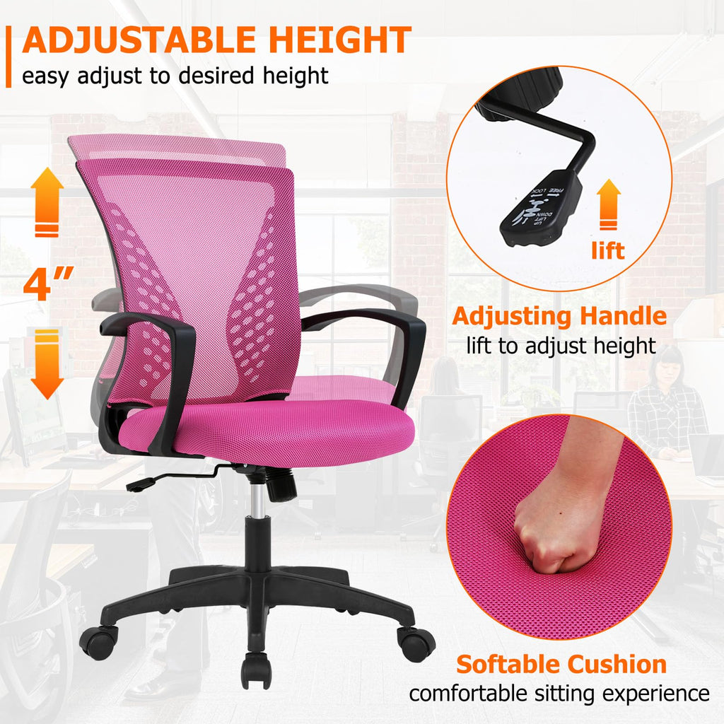 Mesh Desk Chair Ergonomic Computer Chair with Lumbar Support Armrest Mid Back 360 Degree Rolling Swivel Adjustable Height