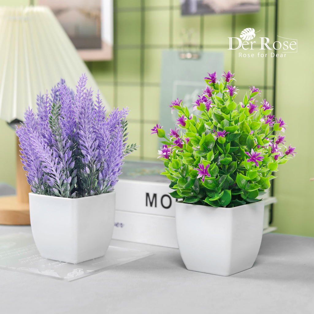 Small Fake Plants Faux Plants Indoor with Flowers for Home Bathroom Kitchen Office Desk Decor 2 Pack