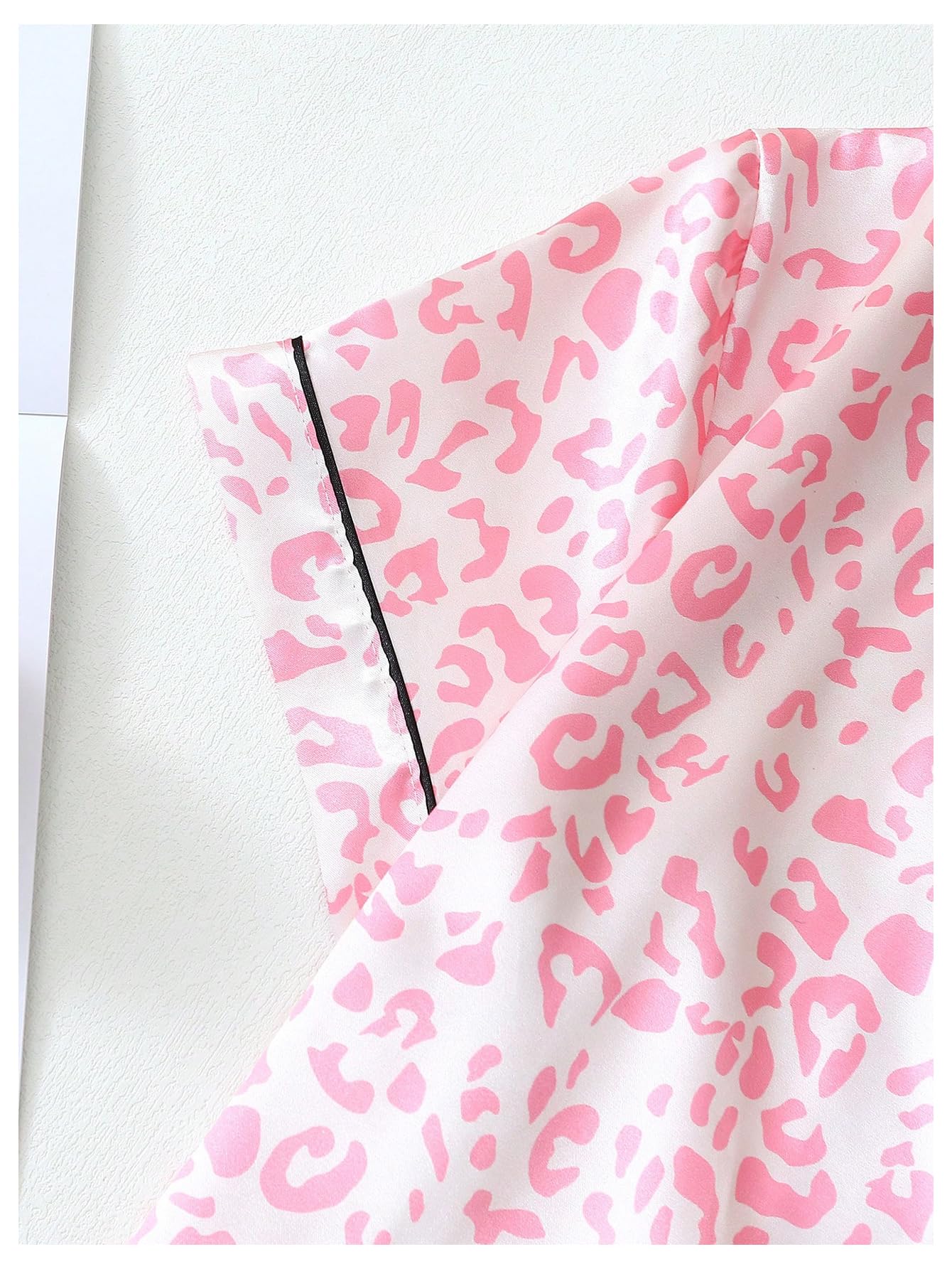 Women's Silk Satin Pajama Set Print Sleepwear Short Sleeve Button Down Pjs Shorts Cheetah Loungewear