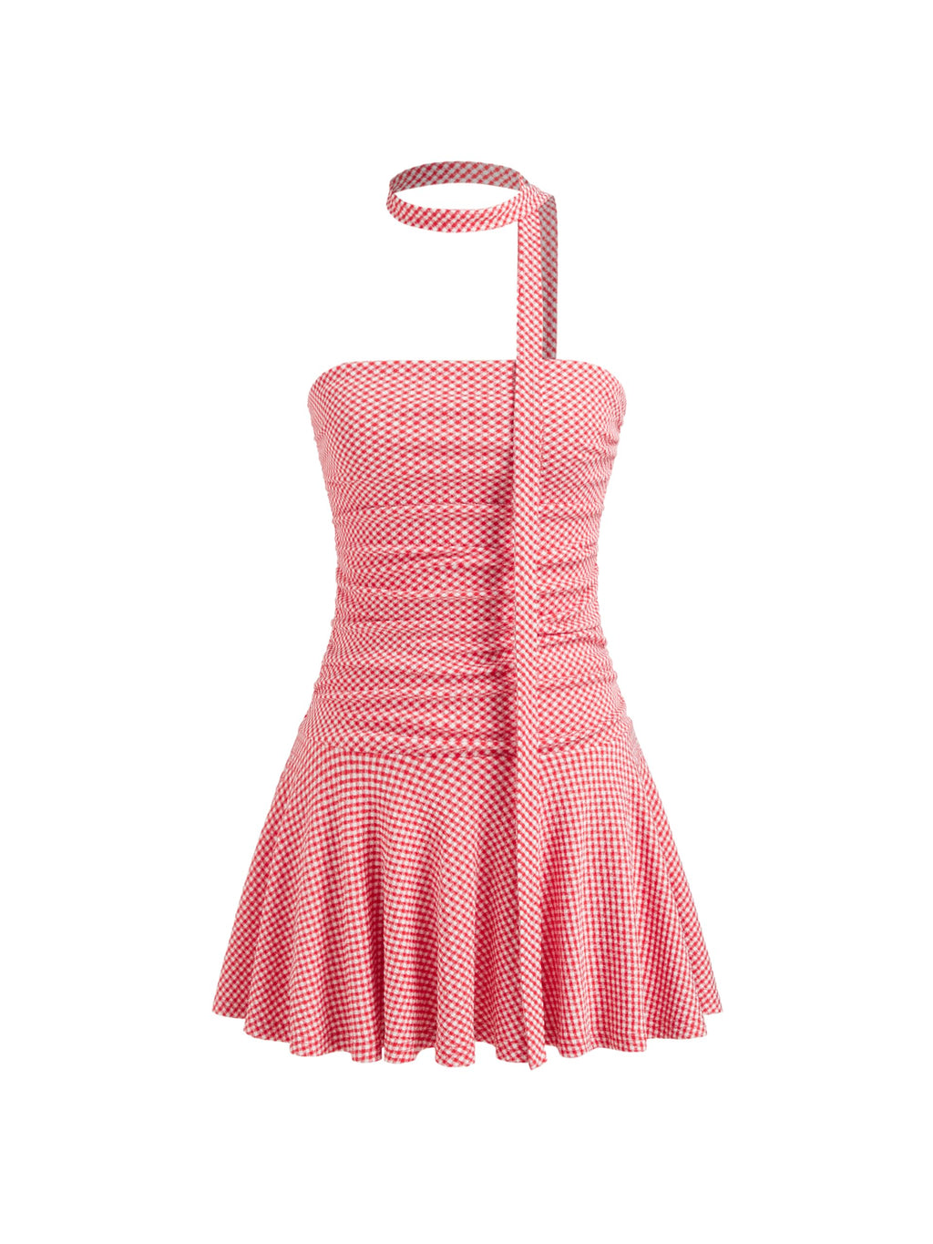 Summer Mini Dress for Women Gingham Ruched Ruffle Tube Dress with Scarf Bandeau Dress Cute Vacation Outfits