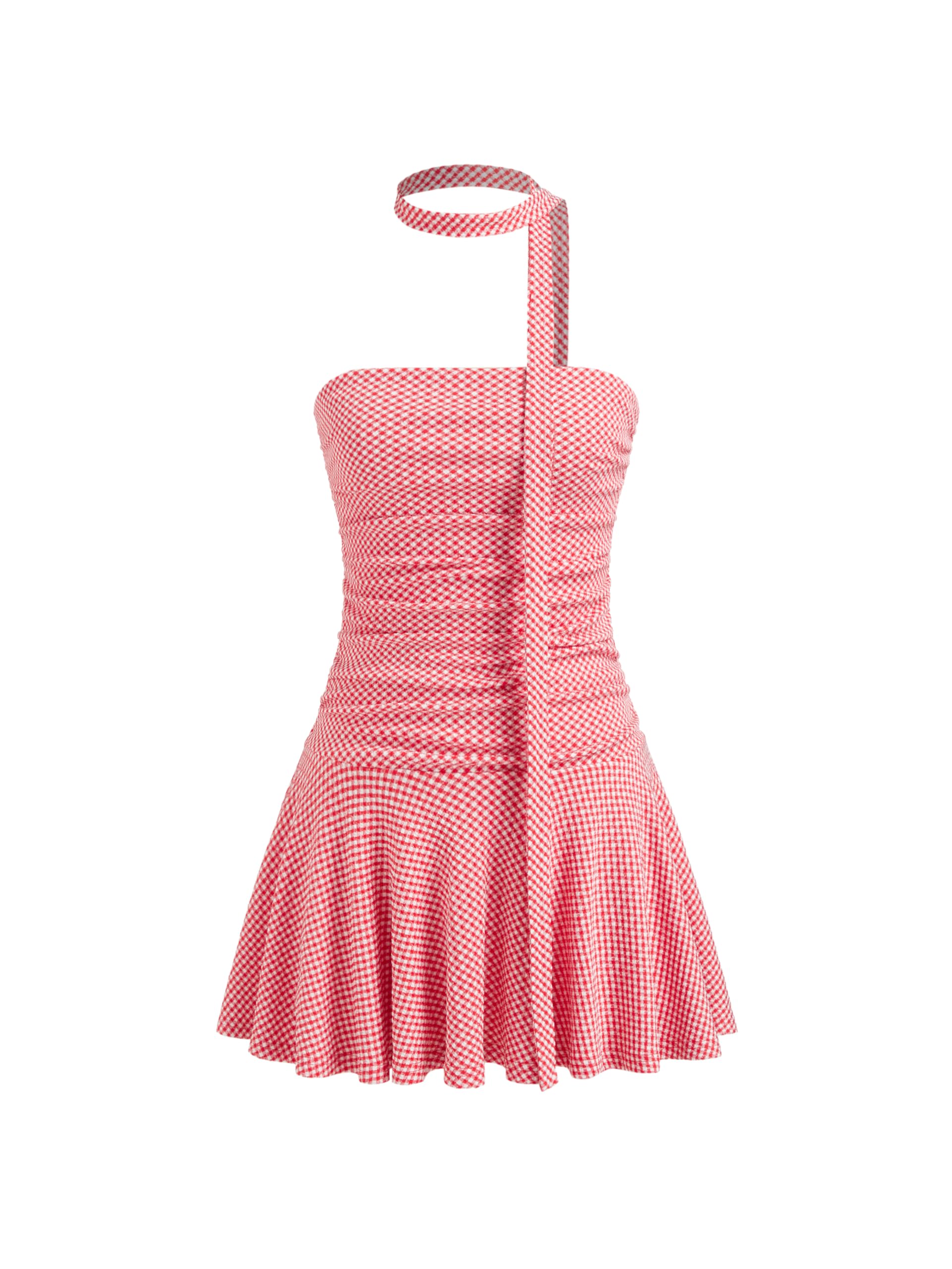 Summer Mini Dress for Women Gingham Ruched Ruffle Tube Dress with Scarf Bandeau Dress Cute Vacation Outfits