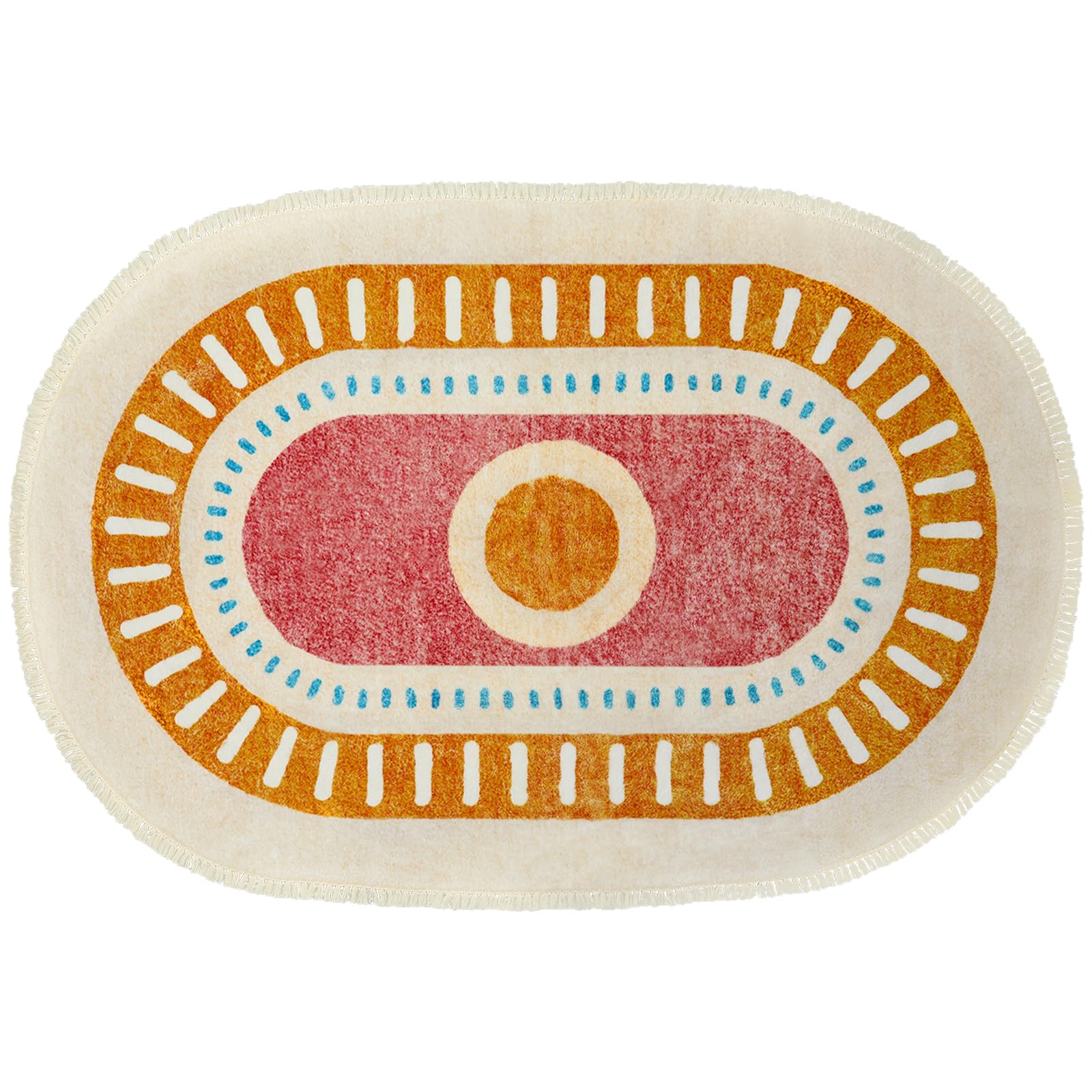 Orange Rainbow Boho Runner Rugs with Fringes, Sun Washable Hallway Runner Rug, Soft Non-Slip Area Rug