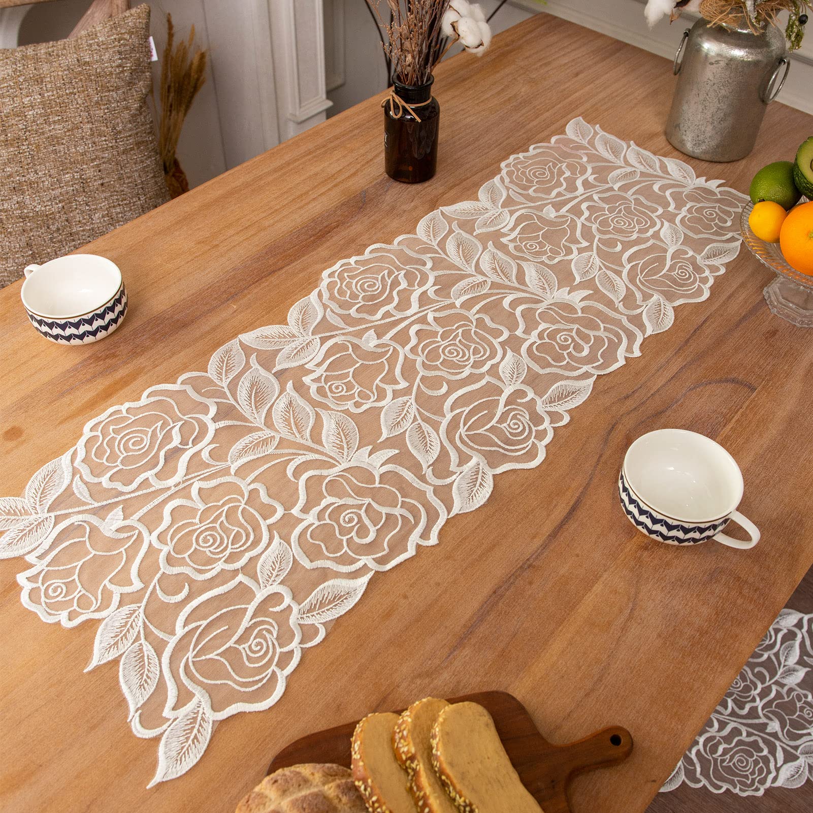 Lace Table Runner Macrame Vintage Flower Dresser Scarf with Exquisite Embroidery Table Runners