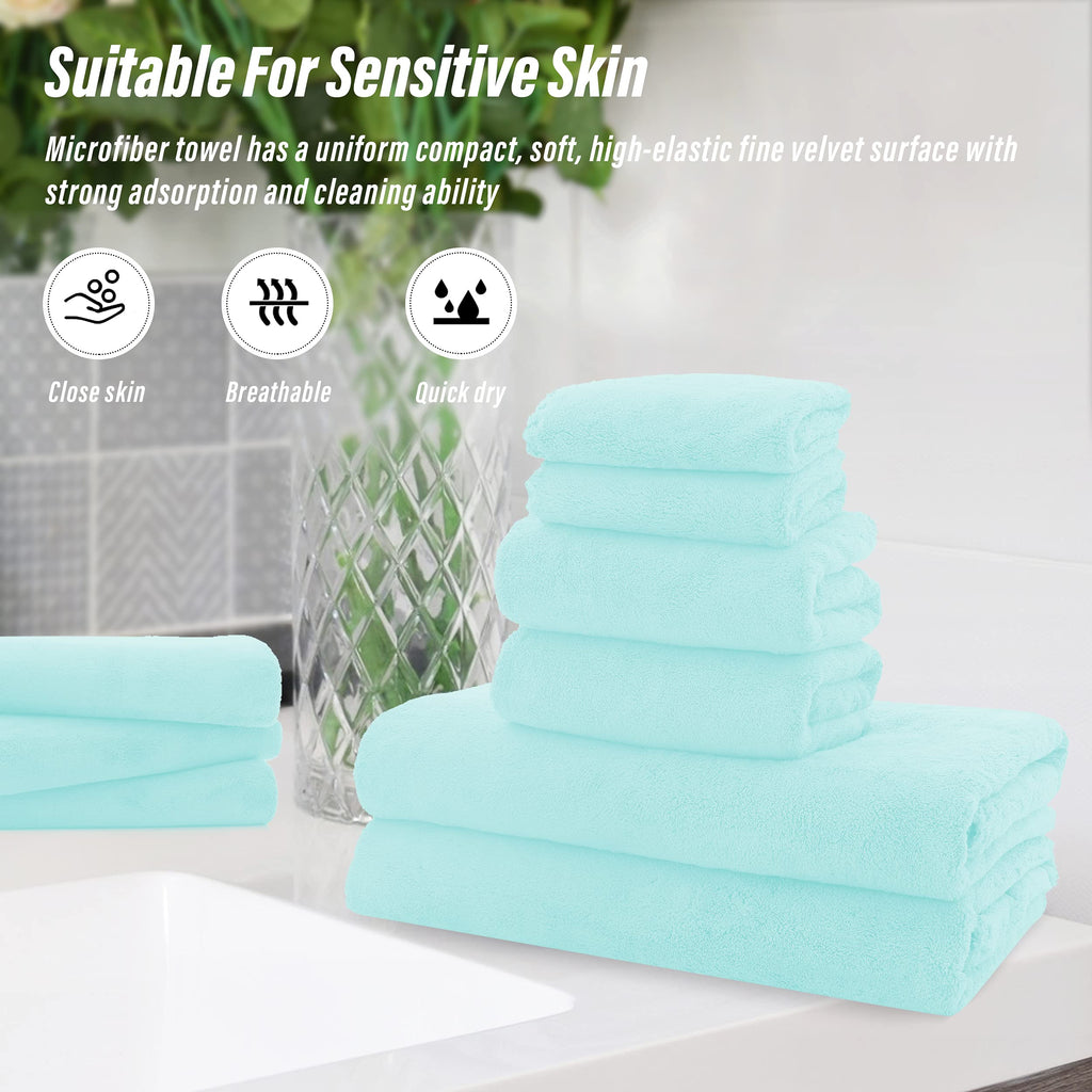Ultra Soft Towel Set - Quick Drying - 2 Bath Towels 2 Hand Towels 2 Washcloths - Microfiber Coral Velvet Highly Absorbent Towel (6 Pcs)