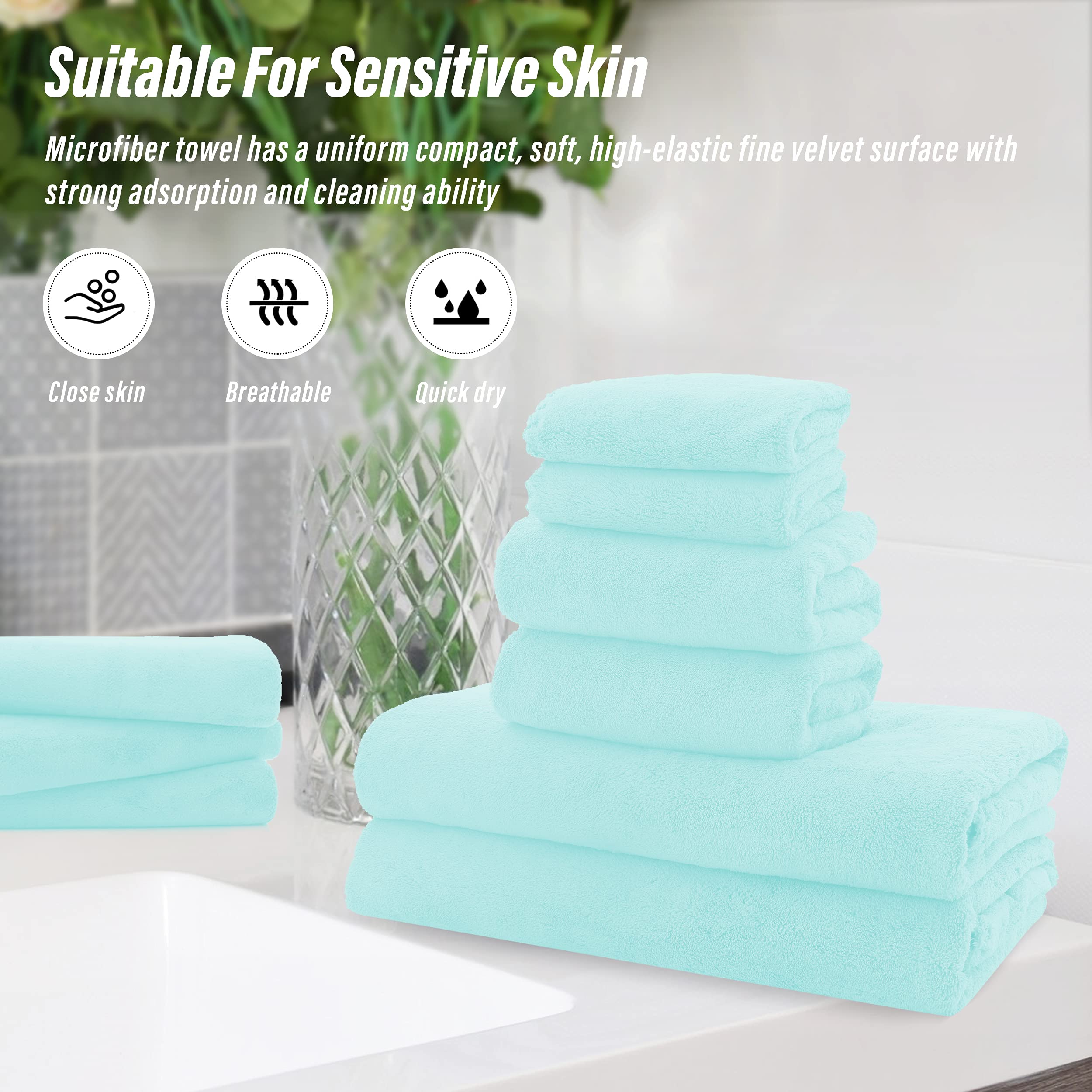 Ultra Soft Towel Set - Quick Drying - 2 Bath Towels 2 Hand Towels 2 Washcloths - Microfiber Coral Velvet Highly Absorbent Towel (6 Pcs)