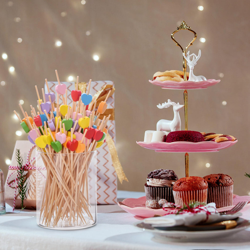 Heart-Shaped Bamboo Cocktail Picks â€?Natural Toothpicks for Appetizers, Fruit, Desserts & Sandwiches 100-Pack