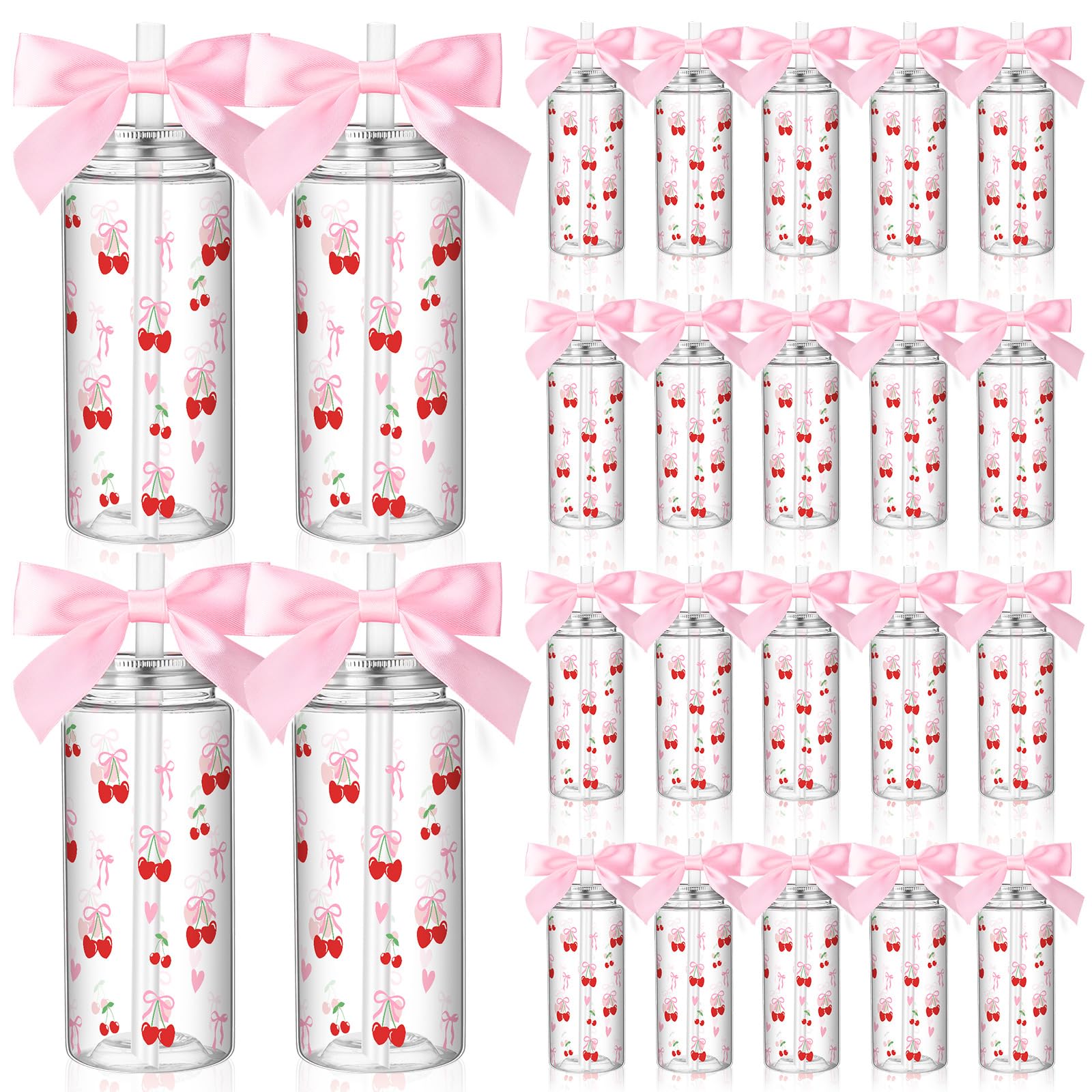 Color Bow Plastic Cups Coquette Bow Aesthetic Cup with Lids and Straws 14 oz Reusable Cute Bow Plastic Tumbler with Ribbon Bow